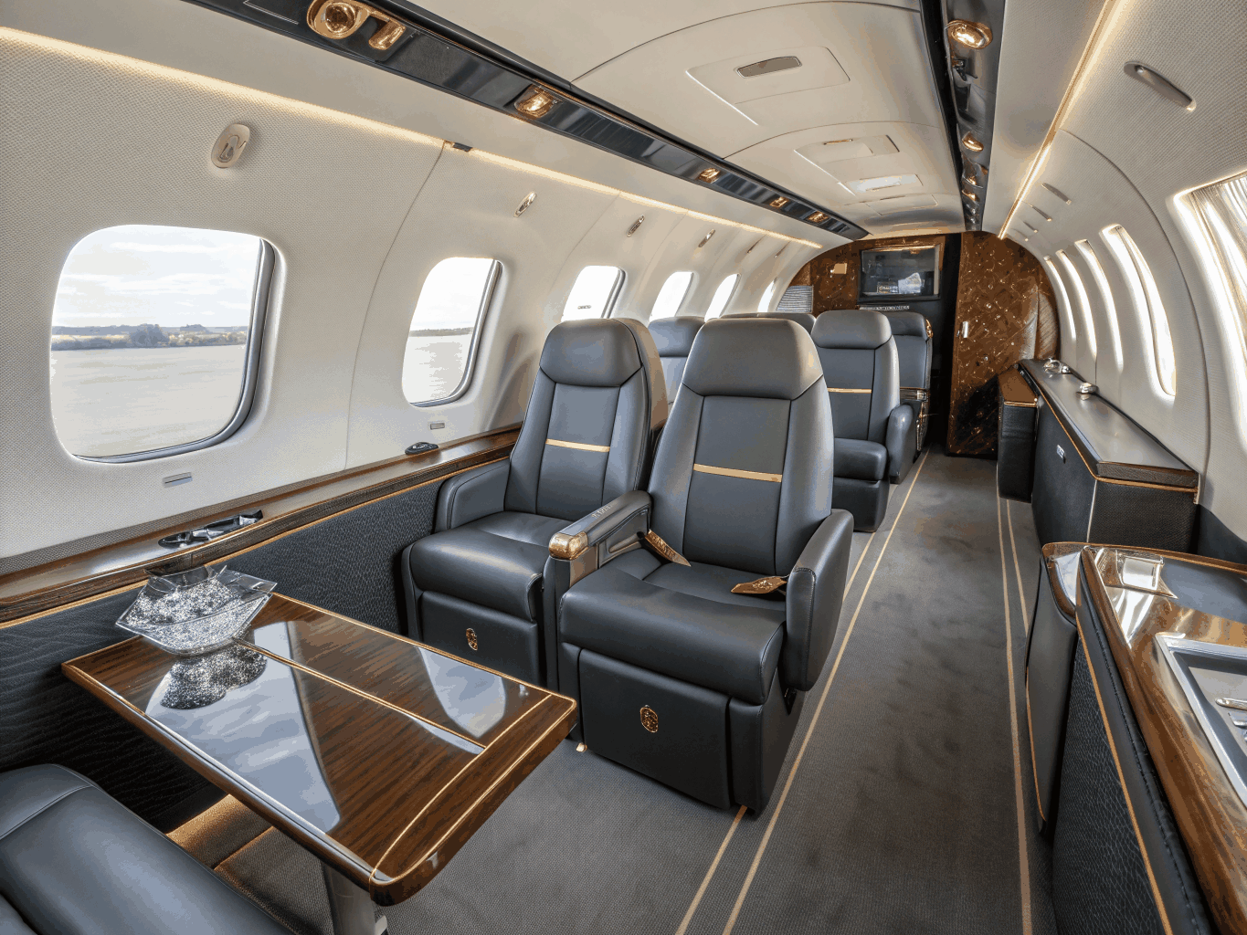 Luxury private jet interior prepared for high-end travel